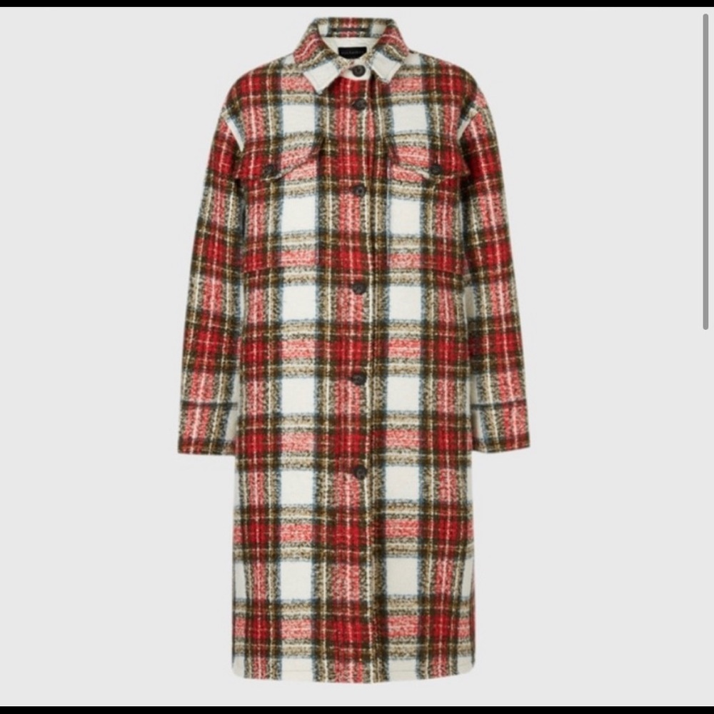 AllSaints Nia Wool Blend Check Coat size 8